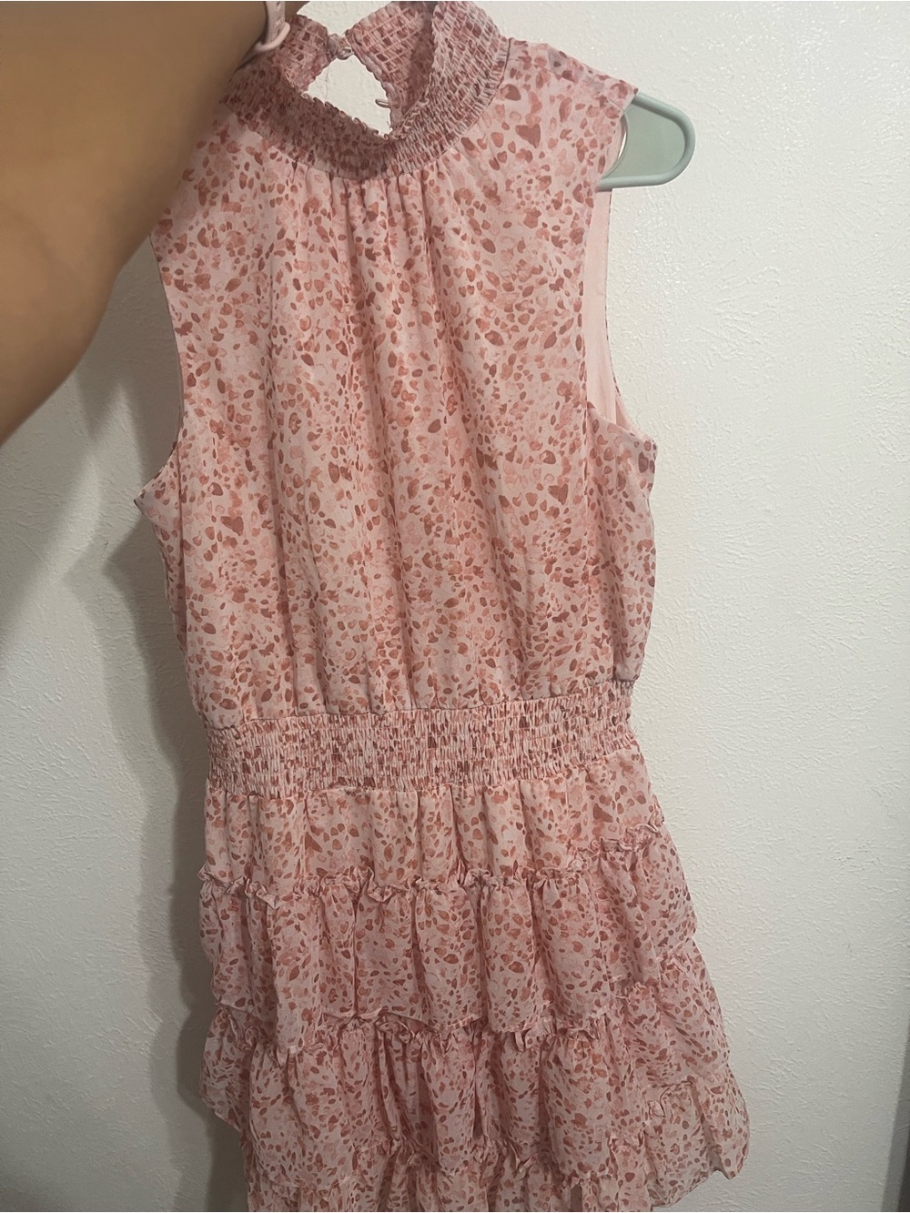 Express Sleeveless Pink Floral Smocked Tiered Dress - Picture 3 of 3